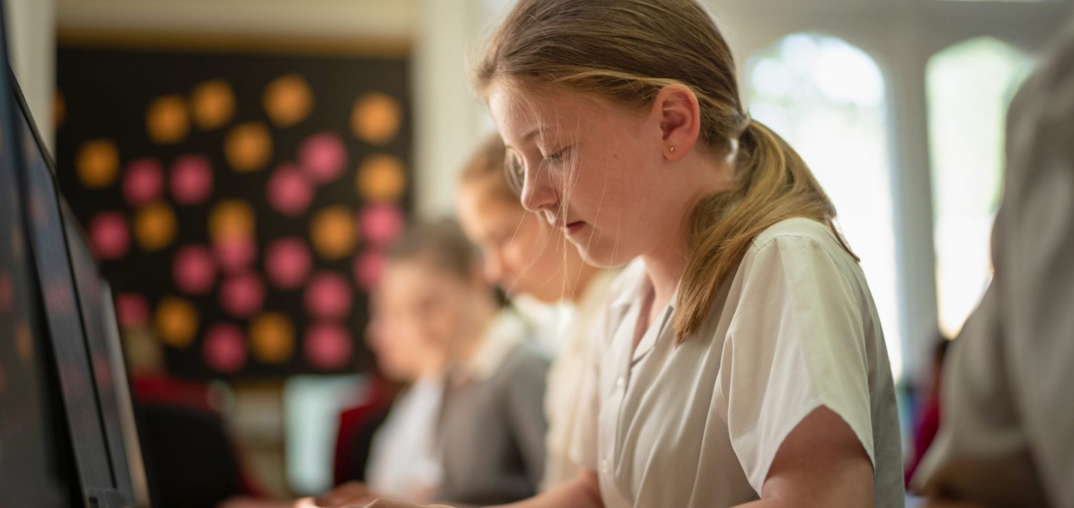 girl typing on a keyboard