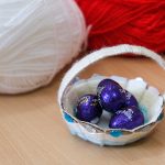 An easter basket with chocolate eggs