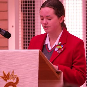 student talking on stage