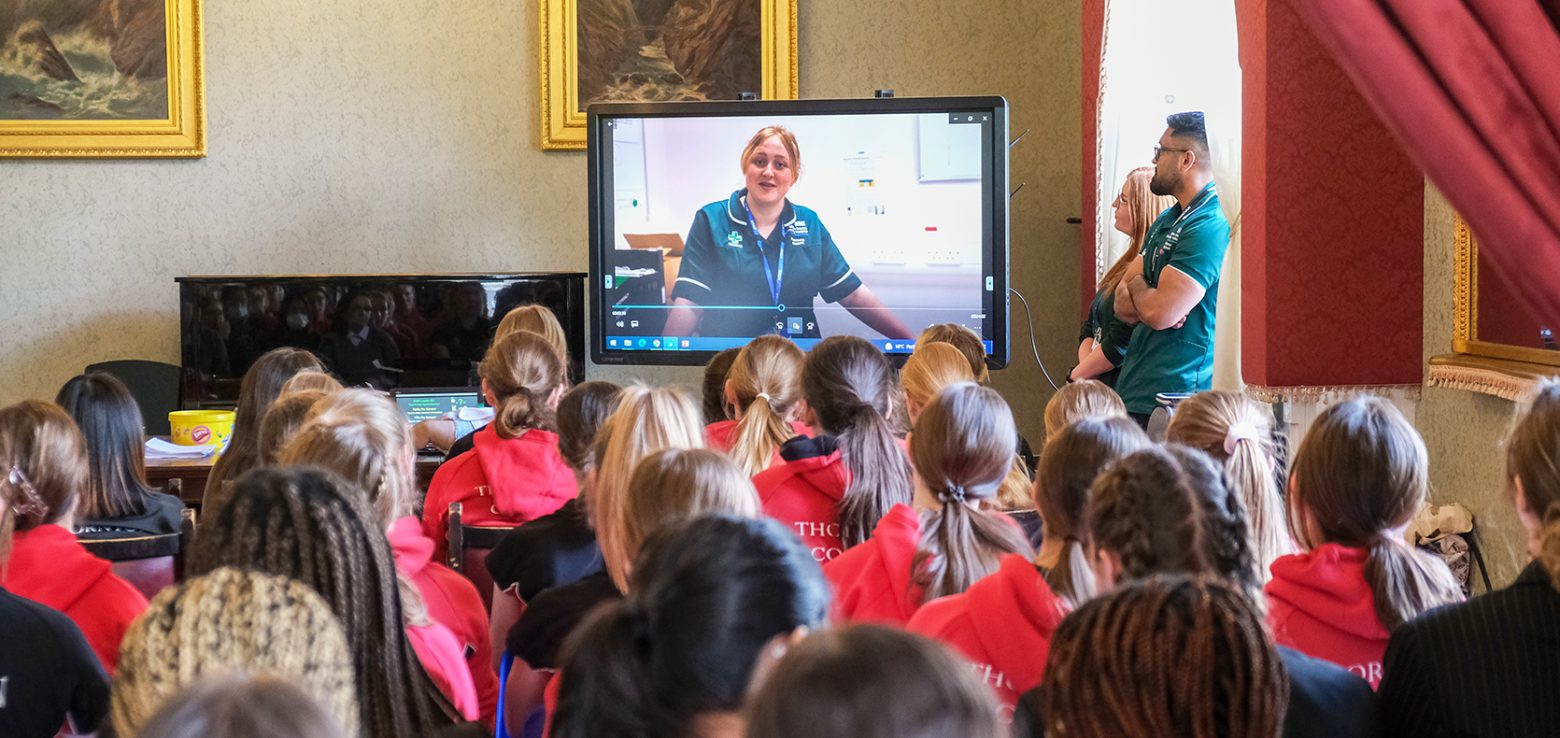 Students watching a video