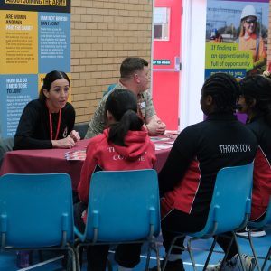 students talking and listening