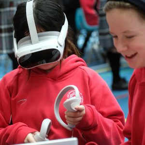 girls using a VR headset