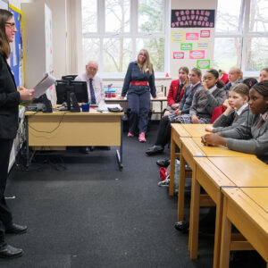 students in class listening to a careers advisor